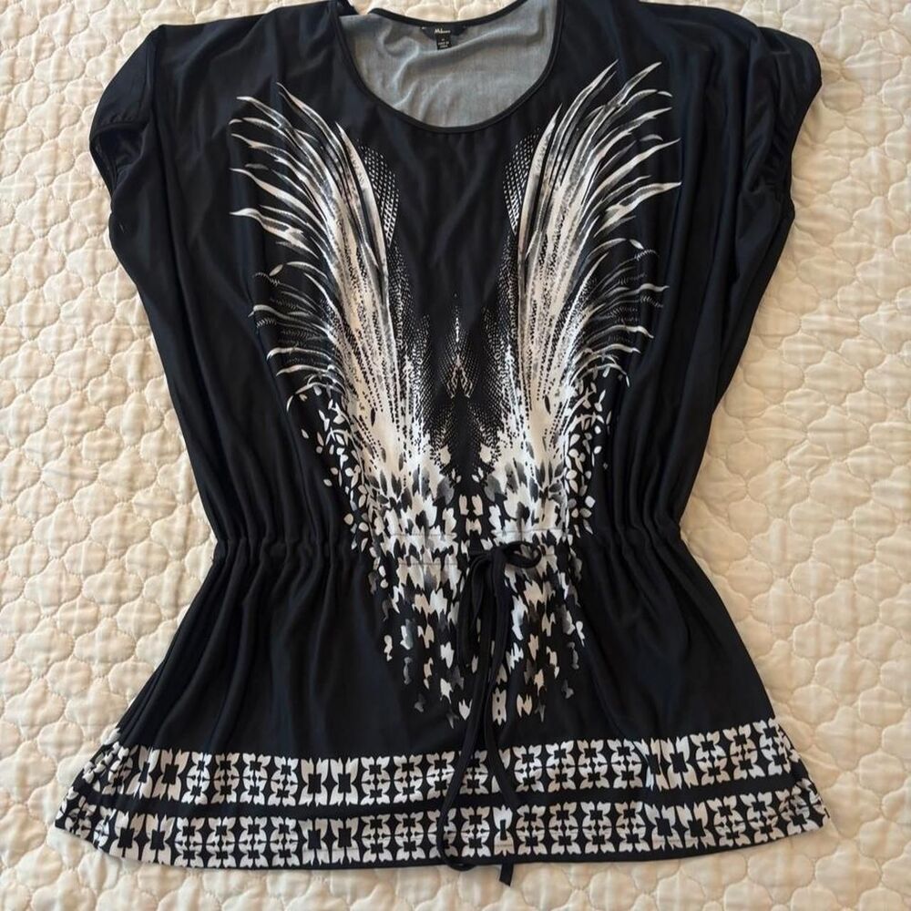 VTG Y2k Women's Black Grunge Flowy Oversized Top w/ Runched Waist Size XL